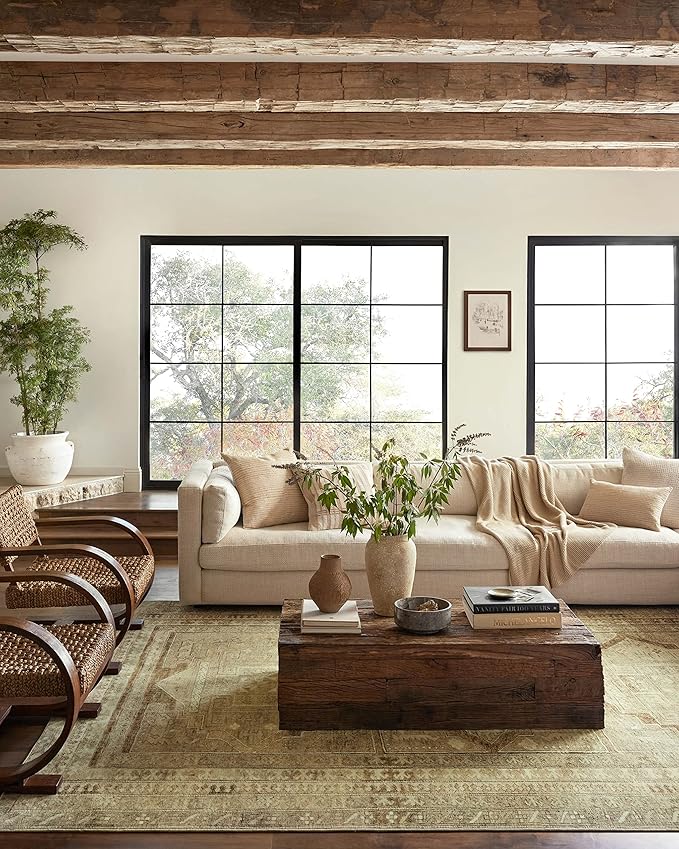 Loloi Magnolia Home by Joanna Gaines Sinclair Collection SIN-02 Khaki/Tobacco 5'-0" x 7'-0", .25" Pile Height, Machine Washable, Area Rug