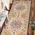 COMSLE Boho Runner Rug, 2' x 6' Washable Area Rugs for Hallway Faux Wool Small Distressed Indoor Door Mat Non-Slip Laundry Room Kitchen Carpet for Entryway Bedroom