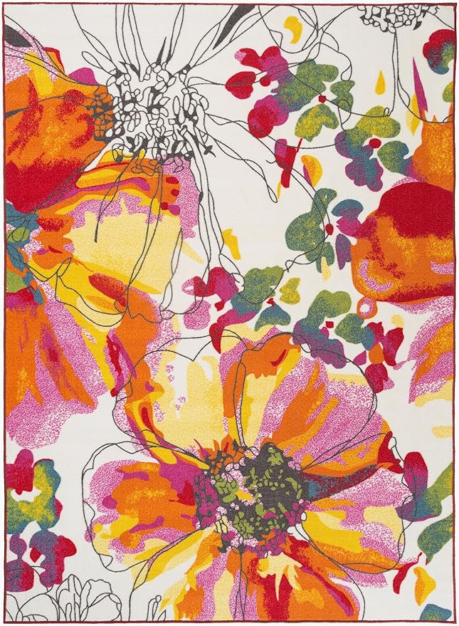 Rugshop Multi Bright Flowers Non Slip Non-Shedding Area Rug for Bedroom, Study and Living Room, 4' x 6'