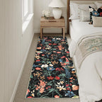 Floral Runner Rug 2x7 Washable Hallway Long Black Bedroom Carpet Non Slip Indoor Boho Kitchen Low Pile Accent Rug Lightweight Soft for Bathroom Dining Laundry Living Room