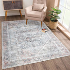 Bloom Rugs Washable Non-Slip 3' x 5' Rug - Light Pink/Light Blue Traditional Medallion Area Rug for Living Room, Bedroom, Dining Room, and Kitchen - Exact Size: 3' x 5'