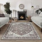 Bloom Rugs Washable Non-Slip 6' x 9' Rug - Dark Brown Traditional Medallion Area Rug for Living Room, Bedroom, Dining Room, and Kitchen - Exact Size: 6' x 9'