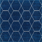 Unique Loom Trellis Frieze Collection Area Rug - Geometric (5' Square, Navy Blue/ Ivory)