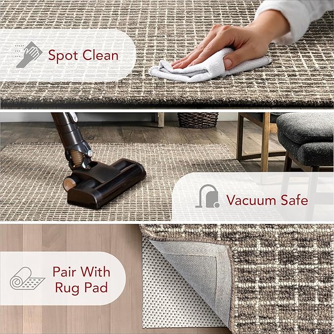 Rugs USA Melrose Brown/Ivory, 7'6" x 9'6", Handmade, Wool & Cotton, Soft and Cozy, High Traffic, Stain Resistant, Easy Clean, Durable Area Rug for Bedroom, Living Room, Dining Space, Den, Entryway