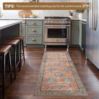 Bavni Runner Rug, Machine Washable Rugs for Bedroom 2x10, Non Slip Boho Rugs with Rubber Backing, Ultra-Thin Folable Rug Runner for Hallways Bathroom, Terracotta/Blue