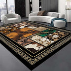 Floral Tropical Patchwork Area Rug 5x7ft, Vintage Black & Brown Country Carpet, Low Pile Non-Slip Mat for Cozy Bedroom, Dining Room, Farmhouse Decor