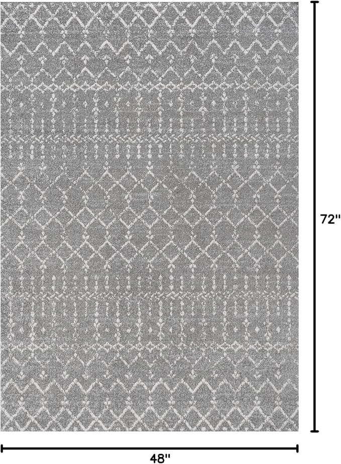 JONATHAN Y Boho Vintage Diamond Gray/Ivory Indoor Area Rug 4X6 ft, Moroccan Hype for Living Room, Bedroom, Kitchen, Office, Easy-Cleaning, High Traffic, Pet-Friendly, Non-Shedding (MOH101C-4)