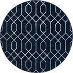 Unique Loom Glam Collection Area Rug - Trellis (5' 3" Round, Navy Blue Silver/ Silver)