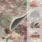 3x5 Area Rug Living Room Rugs - Washable Neutral Modern Abstract Soft Thin Rug Indoor Floor No Slip Rug Carpet for Bedroom Under Dining Table Home Office Decor - Purple/Green/Beige
