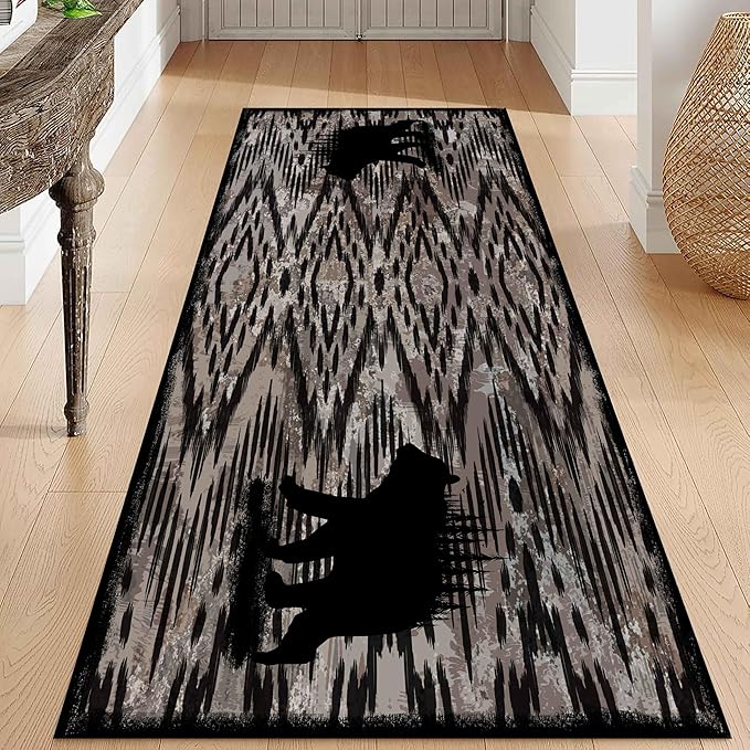 Rustic Cabin Runner Rug, 2x7ft, Vintage Lodge Wood Grain Wild Animal Black Bear Print Long Hallway Rug, Non-Slip Washable Carpet with Rubber Backing for Hallway Walkway Entry Foyer