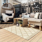FH Home Flat Woven Outdoor Rug - Waterproof, Easy to Clean, Stain Resistant - Premium Polypropylene Yarn - Moroccan Geometric Lattice - Patio, Porch, Deck, Balcony - Tunis - Sand - 5ft 4in x 7ft 6in