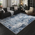 Rugcomf 6x9 Washable Bedroom Boho Rug - Soft, Non-Slip, Non-Shedding Faux Wool Vintage Pattern for Living Room, Farmhouse, Dining Room, Kids Playroom - Blue
