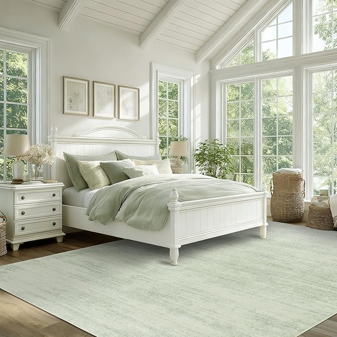 Sage Green Area Rugs for Living Room Nursery for Baby Girl Boy, Neutral Washable Sage Green Boho Farmhouse Vintage Bedroom Rugs 6x9, Light Green and Ivory Cream