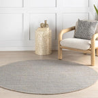 Nuloom Elfriede Handmade, Grey/Ivory, 6' Round, Jute & Cotton, Textured and Earthy, High Traffic, Stain Resistant, Easy Clean, Durable Area Rug for Bedroom, Living Room, Dining, Entryway
