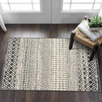 Moroccan Area Rug, 2x3 Black Distressed Entryway Rug Non-Slip Small Rug, Soft Low-Pile Washable Indoor Door Mat Floor Carpet for Entrance Bedroom Kitchen Bathroom