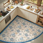 jinchan Elora Floral Corner Rug for Washable Nursery Rug Vintage Romance Design Non Slip Quarter Circle Lightweight Low-Pile Throw Carpet for Playroom Reading Nook Office, 5ft Radius, Blue/Beige