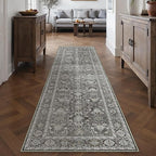 Black Runner Rug 2x8 Vintage Area Carpet Hallway Long Indoor Kitchen Washable Living Room Low Pile Traditional Distressed Retro Accent Throw Rug Non Slip Laundry Bathroom Office Dining Room