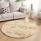 Andency Tie-Dyed Beige Round Area Rug for Living Room, 6x6 ft Shag Rug for Bedroom, Fluffy Circle Carpet for Home Decor, Room, Fuzzy Plush Circular Rug for Dorm Playroom