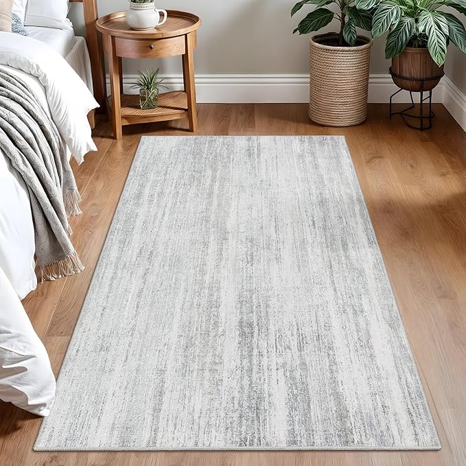 MUJOO 3x5 Rug Washable,Entryway Rug Small Area Rugs for Bedroom Living Room Kitchen Bathroom,Modern Abstract Non Slip Carpet,Indoor Entry Mat,Low Pile Throw Rug Accent Grey