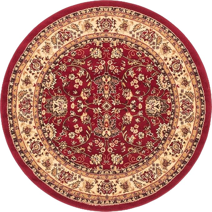 Unique Loom Sialk Hill Collection Area Rug - Washington (5' Round Burgundy/Cream)