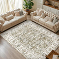 jinchan Fiora 10x12 Area Rug for Living Room - Machine Washable Vintage Floral Distressed Design Stain Resistant Carpet Low Pile Non-Slip Large Rug for Bedroom Dining Room Home Office (10‘x12', Taupe)