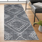 ReaLife Rugs Machine Washable Area Rug Runner - Living Room Bedroom Bathroom Kitchen Entryway Office - Padded Low Pile Stain Resistant Premium - Moroccan Diamond Tribal - Jax - Gray 2'6" x 8'