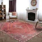 Bloom Rugs Washable Non-Slip 10x14 Rug - Red/Multicolor Traditional Bordered Area Rug for Living Room, Bedroom, Dining Room, and Kitchen - Exact Size: 10' x 14'