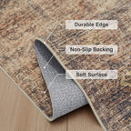 FMFUNCTEX 8x10 Washable Area Rug Rust Brown Vintage Neutral Distressed Oriental Large Non Slip Carpet for Living Room Bedroom Soft Low Pile Indoor Mat Retro Rug for Dining Room Kitchen Office Nursery