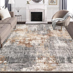 Area Rug Living Room Rugs - 8x10 Washable Large Soft Indoor Neutral Modern Abstract Low Pile Rug Carpet for Bedroom Dining Room Farmhouse Home Office - Grey Brown