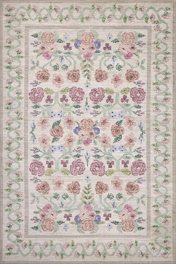 Loloi Rifle Paper Co. Rosa Collection RSA-01 Ivory 7'-6" x 9'-6" Area Rug