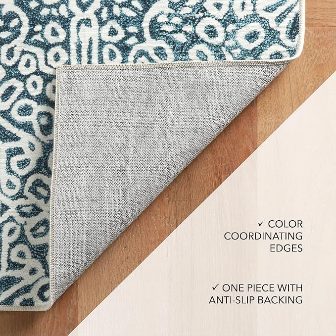 Dash and Albert Temple Ink Machine Washable Area Rug - 6' x 9' Blue - Geometric Accent Rug - Anti-Slip Backing, Lightweight, Machine Washable, High Traffic Areas Kitchen, Mudroom, Laundry Room