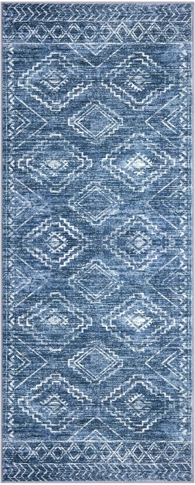 KILOCOCO Runner Rug 2x5 Hallway Runner Rugs Washable Kitchen Runners Non Slip Printed Distressed Laundry Room Rug, Low-Pile Soft Rug Runners for Entryway Bedroom Living Room Bathroom, Stonewashed Blue