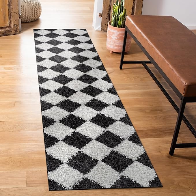 Rugshop Diamond Wave Pattern Shag Runner Rug Anthracite Dark Gray 2' 3" x 8' Perfect for Hallways, Kitchens, or Behind The Sofa