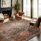 8x10 Area Rug Washable Vintage Traditional Mat Distressed Indoor Foldable Thin Retro Accent Floral Non Slip Carpet Rugs for Living Room Dining Room Office