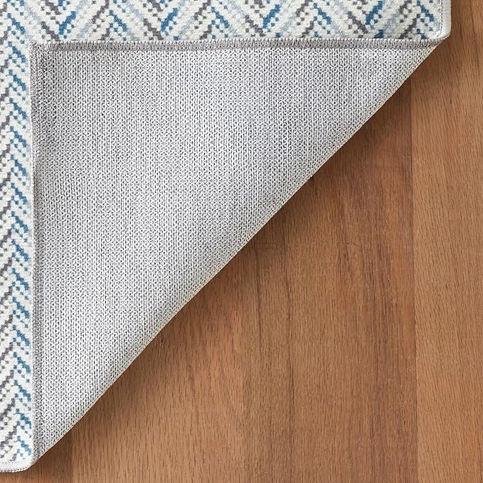 Dash & Albert Lowell Blue Machine Washable Rug, 3 X 5 Feet, Blue Graphic Pattern - Premium Luxury Hotel Quality Soft Breathable Hypoallergenic Machine Washable Easy Care All Season Comfortable