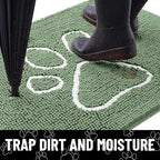 Smiry Dog Door Mat for Muddy Paws, Absorbent Dirt Trapper Non Slip Quick Dry Washable Chenille Mat for Mud Dogs, Entry Rug for Indoor and Outdoor (40x32 Inches, Olive Green and White)