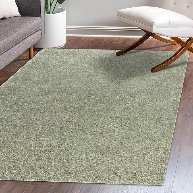 Eyely UES100O-9 Supersoft Haze Solid Low-Pile Indoor Area Rug Casual;Contemporary;Solid;Traditional, Bedroom, Kitchen, Living Room, Easy-Cleaning, Non-Shedding, 9 X 12, Green
