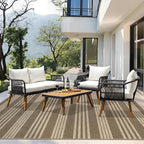 Lahome Striped Easy Jute Rug 8x10, Farmhouse Dining Room Rug Indoor Outdoor Carpet for Patio Living Room, Nature Non Slip Non Shedding Floor Carpet for Deck Sunroom Mudroom, Khaki