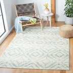 SAFAVIEH Adirondack Collection Area Rug - 4' Square, Ivory & Green, Modern Diamond Distressed Design, Ideal for High Traffic Areas in Living Room, Bedroom, Dining (ADR131X-4SQ)