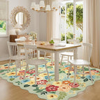 DUKINO 6x9 Area Rug, Floral Washable Rugs for Living Room with Non Slip Backing & Non-Shedding, Lightwight Low Pile Boho Design Large Carpets for Bedroom, Living Room, Dining Room, Green