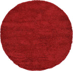 Unique Loom Solid Shag Collection Area Rug (6' 1" Round, Cherry Red)