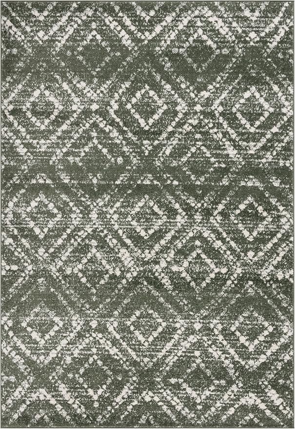 SAFAVIEH Adirondack Collection Area Rug - 6' x 9', Dark Green & Ivory, Geometric Design, Non-Shedding & Easy Care, Ideal for High Traffic Areas in Living Room, Bedroom, Dining (ADR131E-6)