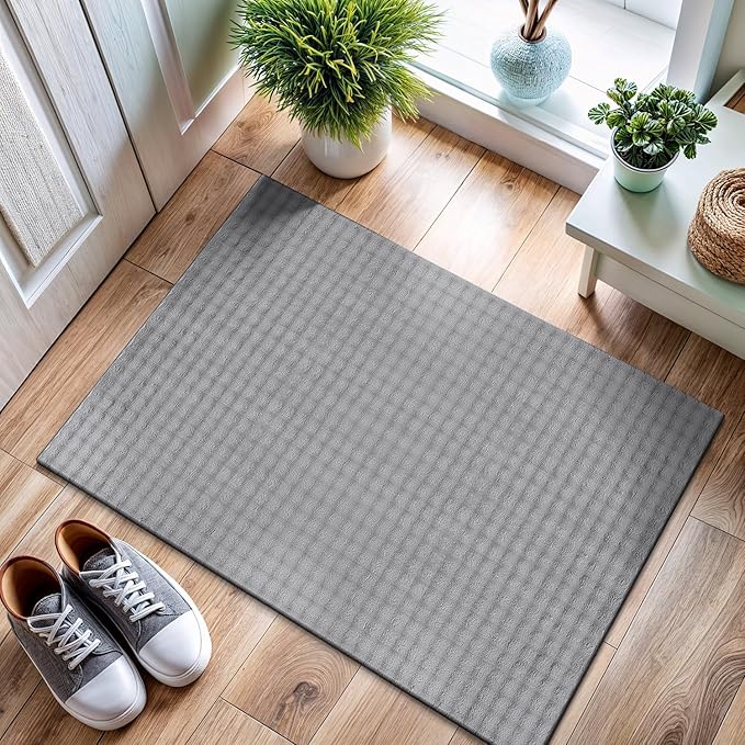 CAMILSON Modern Gray Non Slip Door Mat Rug 2x3 Ultra Soft High Pile Entryway Rugs Non Skid Rubber Backing Durable & Easy to Clean Carpet for Kitchen Bathroom Indoor Use (2 x 3 Gray)
