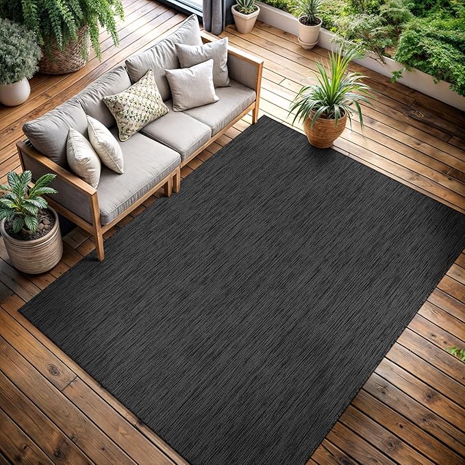 CAMILSON Outdoor Rug 10x14 Modern Area Rugs for Large Indoor and Outdoor Patios and Porches - Waterproof, Washable, Non-Shedding, Easy-to-Clean Outside Carpet (10 x 14, Solid - Dark Gray)