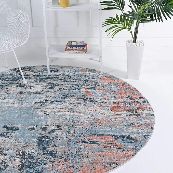 Rugs.com Leipzig Collection Round Rug – 3 Ft Round Multi Low-Pile Rug Perfect for Kitchens, Dining Rooms