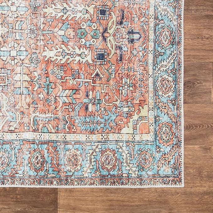 Bloom Rugs Washable Non-Slip 10x14 Rug - Orange/Blue Traditional Oriental Area Rug for Living Room, Bedroom, Dining Room, and Kitchen - Exact Size: 10' x 14'