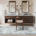 Runner Rug 2'6''x8, Non Slip Vintage Hallway Runner Rugs, Low Pile Lightweight Machine Washable Mat for Hallway, Entryway, Bedroom, Kitchen and Corridor, Blue