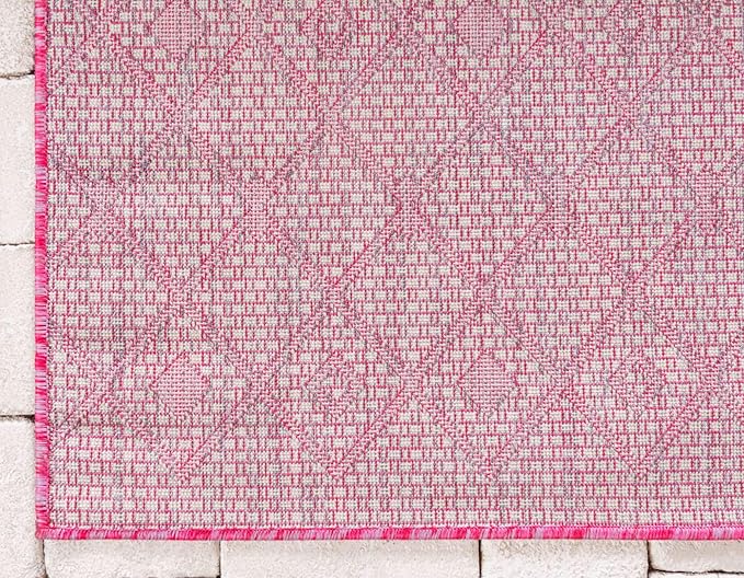 Unique Loom Outdoor Trellis Collection Area Rug - Tribal Trellis (8' x 11' 4" Rectangle, Fuschia/ Gray)