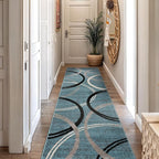 Rugshop Modern Wavy Circles Design Runner Rug, Non-Shedding Carpet for Hallway, Kitchen, or Entryway, Blue, 2' x 7'2"