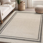 Beverly Rug Easy Jute Bordered Rug 9x12 Washable Large Indoor Outdoor Area Rugs for Living Dining Room Patio Office Stain Resistant Non Shedding Casual Indoor Outside Carpet 9 x 12 Off-White